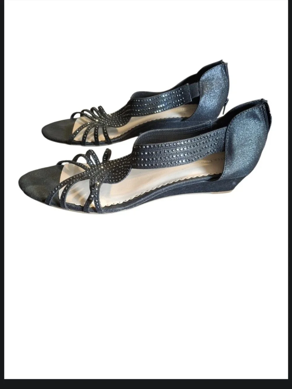 Charter Club Women Size 12 Black Rhinestone Wedge Sandals Dress Evening Shoes